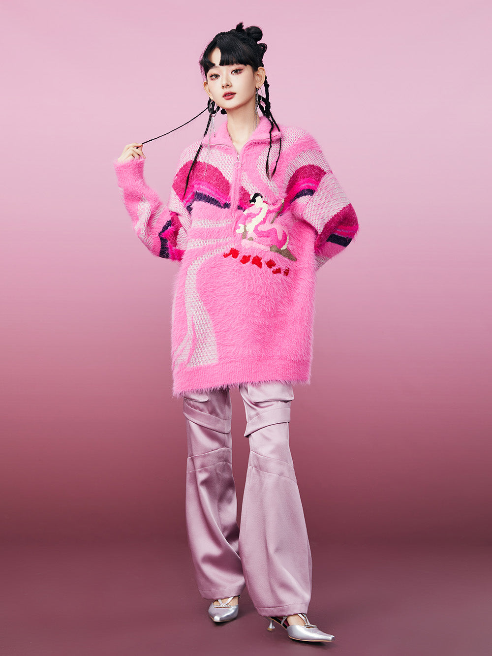 MUKZIN Pink Mink Skiing Women Pattern Sweater