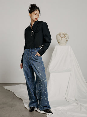 MUKZIN Versatile Casual Loose Distressed 2-color Jeans