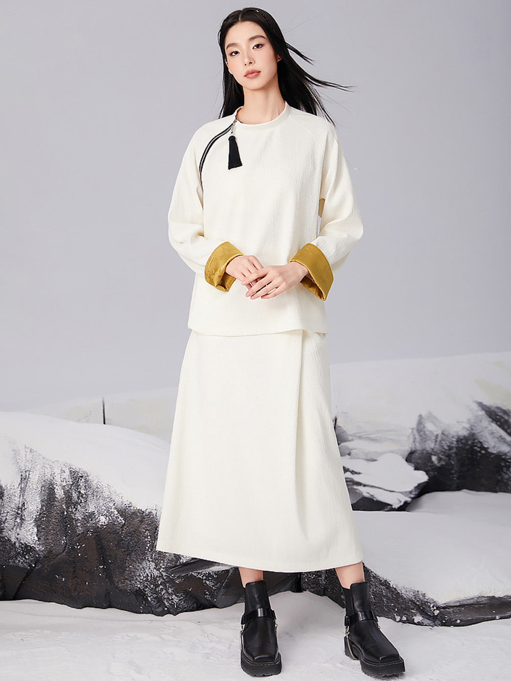 MUKTANK x CUUDICLAB Neo-Chinese Style Maxi Skirt
