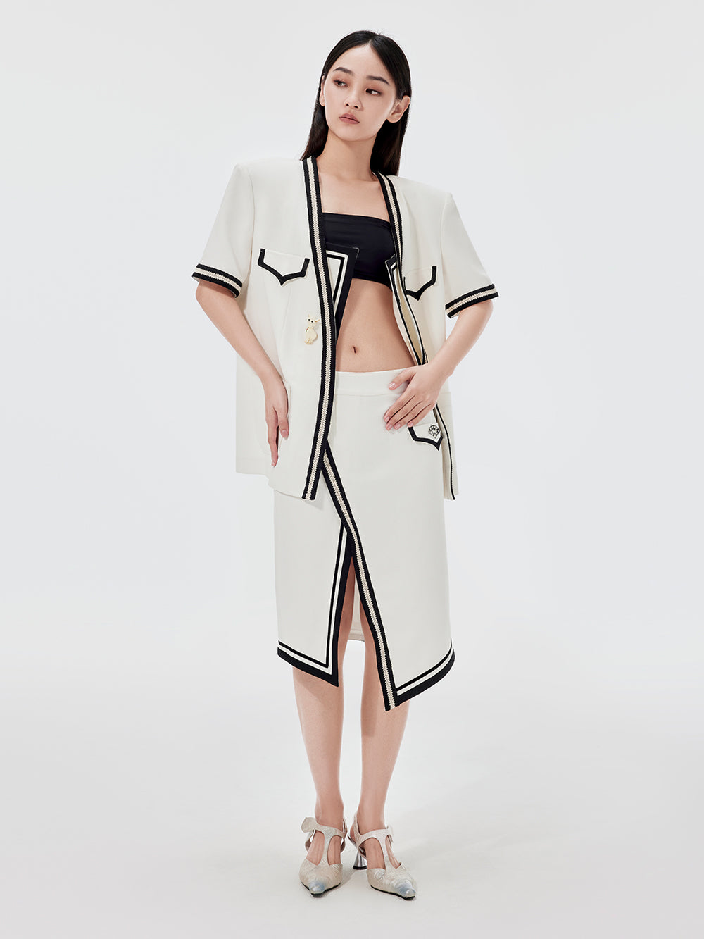 MUKZIN White Slit Midi Skirt