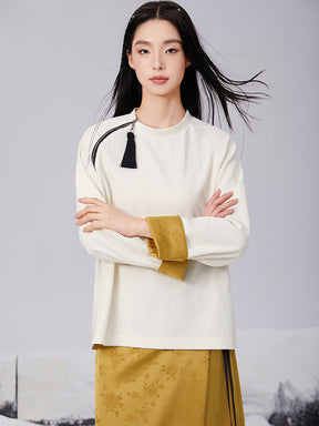 MUKTANK x CUUDICLAB Neo-Chinese Style Top with Yellowed Jacquard Cuffs