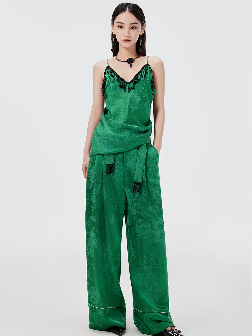 MUKZIN Sexy Suspender Jacquard Pants Suit Two-piece Set Green / M MUKZIN Sexy Suspender Jacquard Pants Suit Two-piece Set Green / M