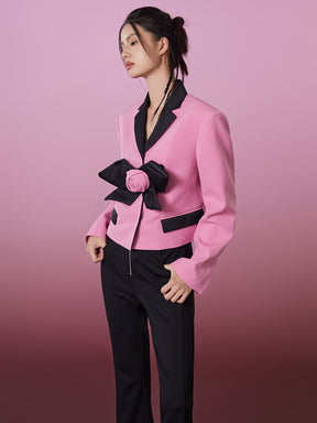 MUKZIN Pink Stylish Lapel Suit with Bow Decoration