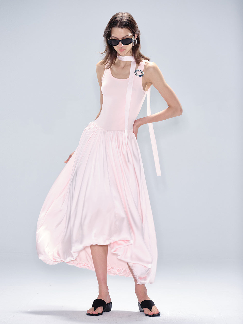 MUKTANK x MODULER Sleeveless Bud Dress with Flowing, Draped Dress