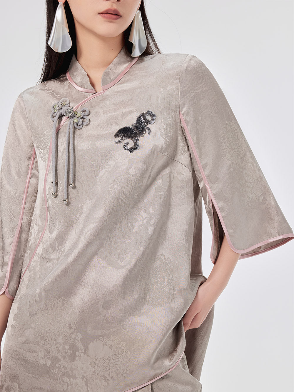 MUKZIN Chinese Jacquard Elegant Mid-sleeve T-shirt