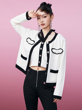 MUKZIN Black and White Chanel-inspired Two-piece Knited Cardigan
