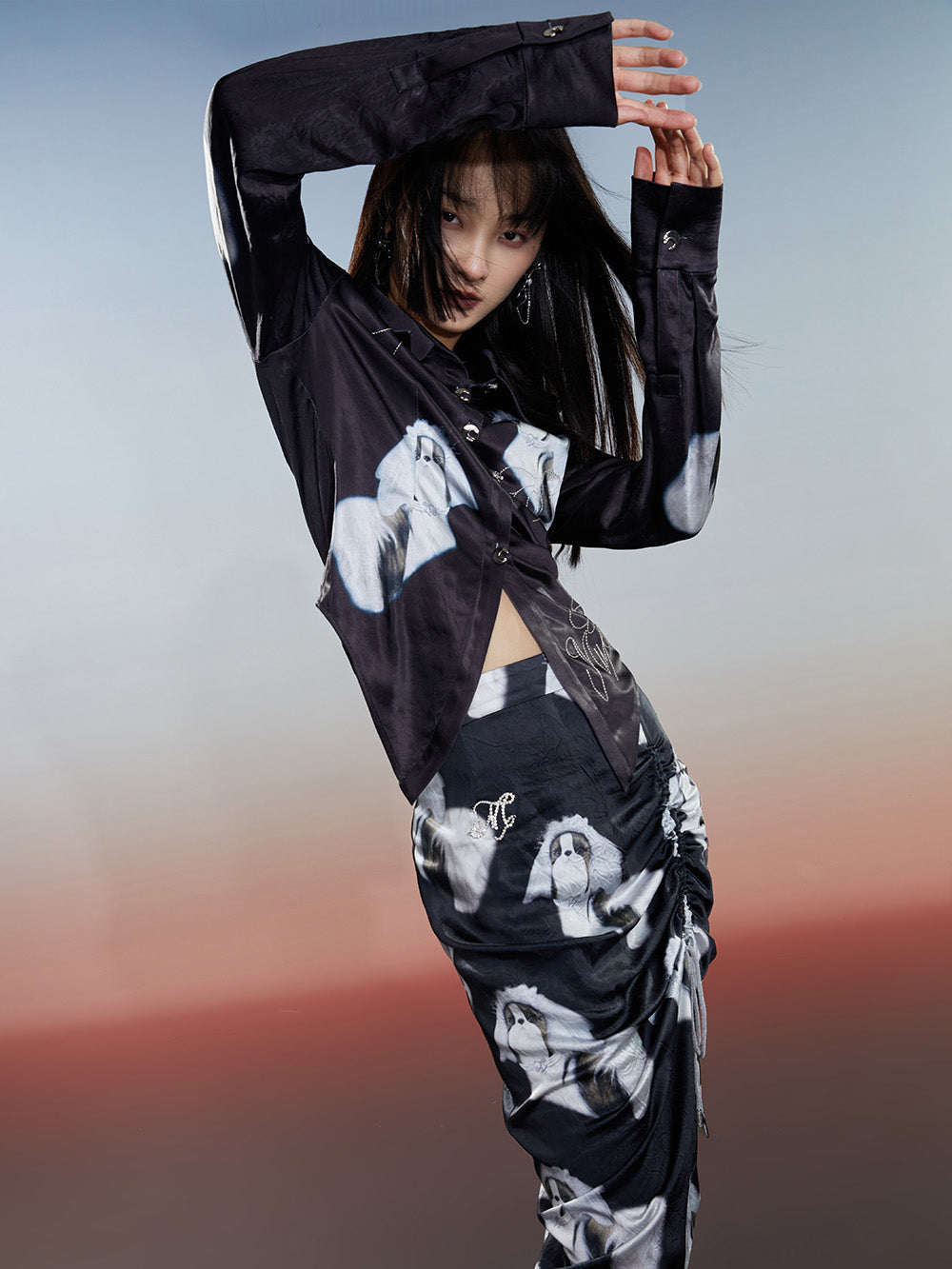 MUKZIN Printed Slim-fitting Slit Retro Versatile High-quality Skirt