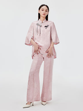 MUKZIN Jacquard High-waisted Wide-leg Pants