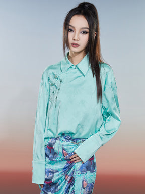 MUKZIN Solid Color Retro Floral Jacquard Chinese Style Shirt