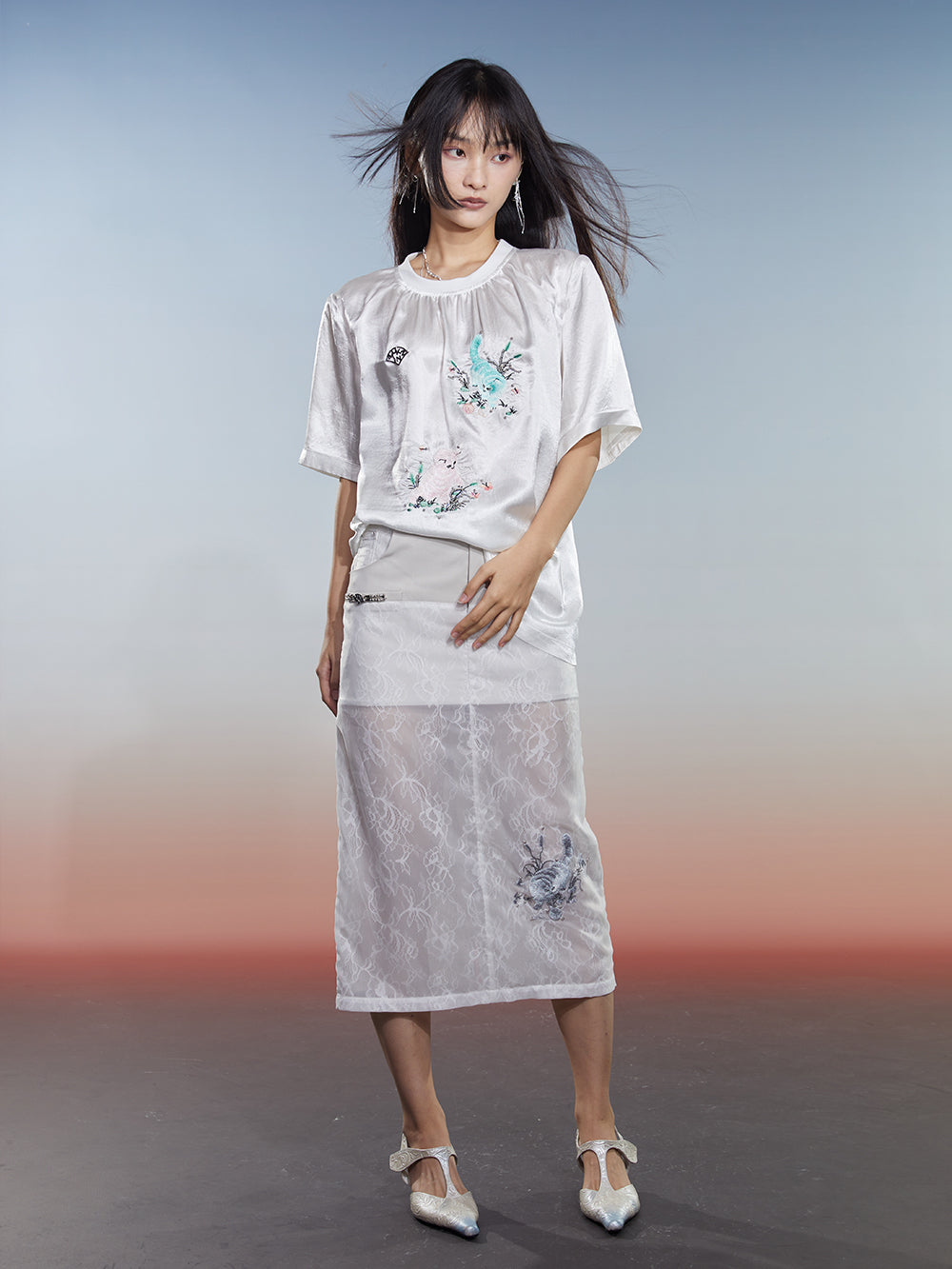MUKZIN Charming Slim Fit Paneled Lace High-quality Skirt
