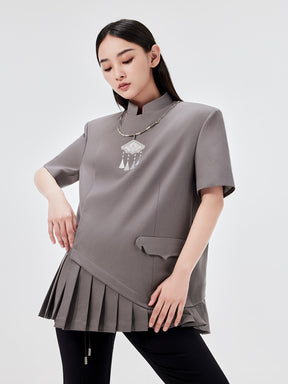 MUKZIN Chinese Style Stand Collar Skirt Design Short Sleeve Jacket