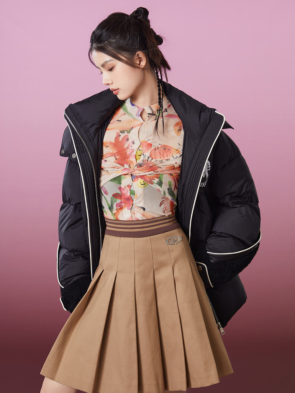 MUKZIN Lambswool Cuffs Chic Black Down Jacket