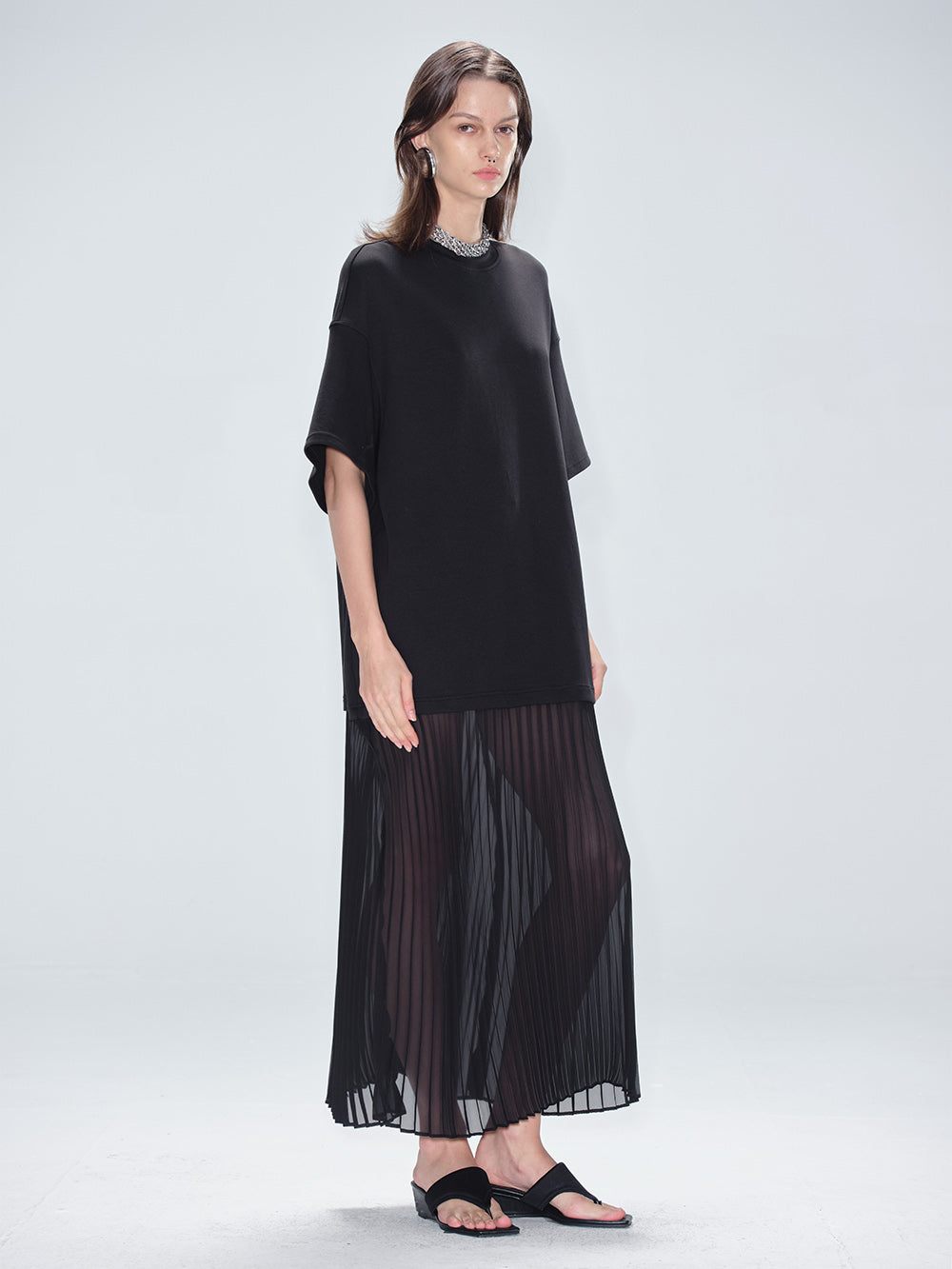 MUKTANK x MODULER Cotton Loose Pleated T-Shirt Dress