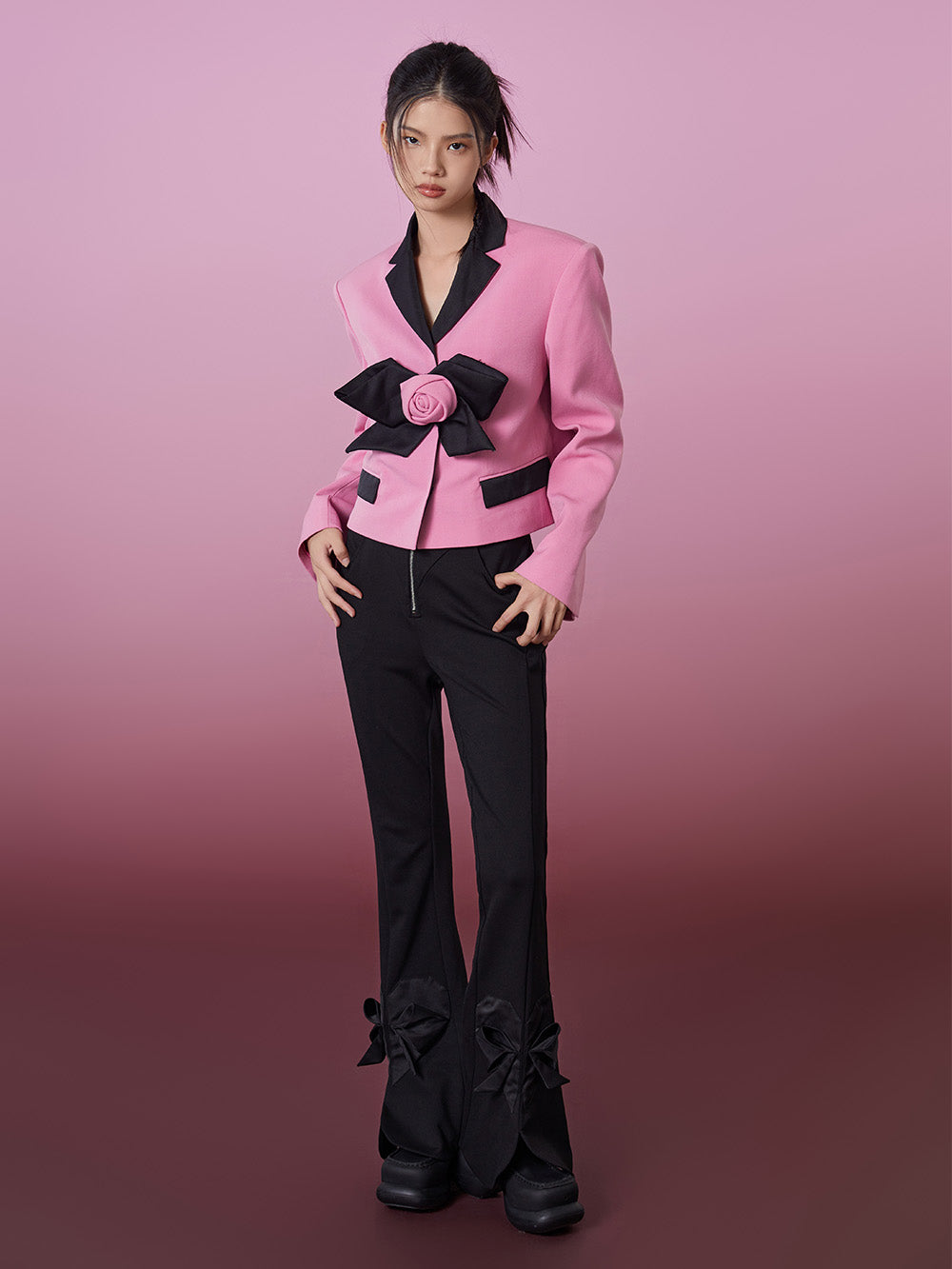 MUKZIN Pink Stylish Lapel Suit with Bow Decoration