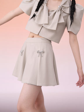 MUKZIN Thin Sweet Pleated Skirt With Bowknot