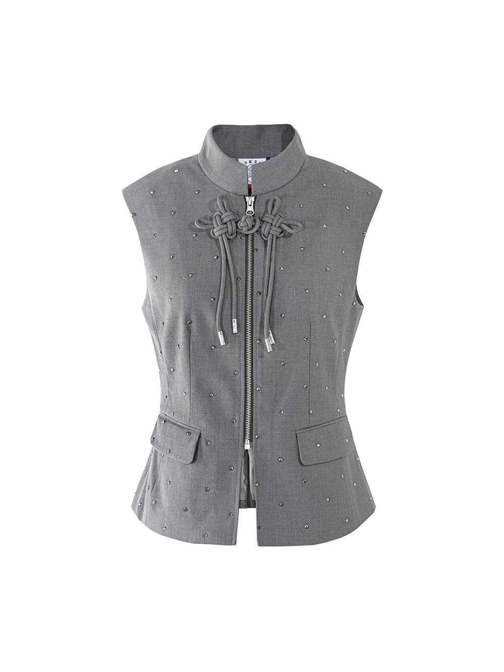 MUKZIN Color-block Chinese Style Retro Gray Stand-up Collar Vest