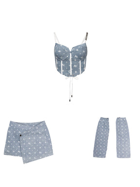 MUKTANK×ARDENCODE W Starry Sky |Slim Wide-Leg Flared Washed Denim Leg Sleeve