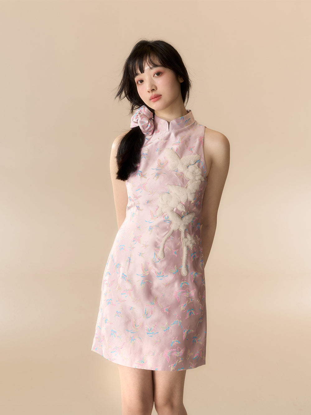 MUKTANK X LOUMUTAKU New Chinese-Style Fluff Patch Butterfly Cheongsam