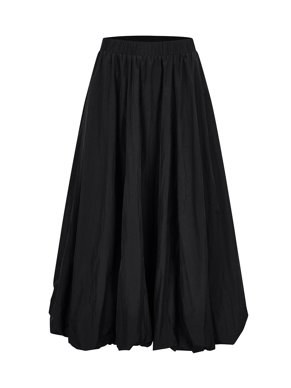 MUKTANK x WESAME A-line Black Midi Skirt with Elastic Waist and Ultra-Thin Flared Hem