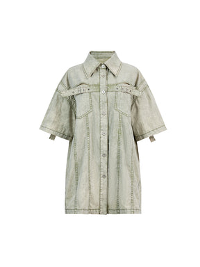 MUKTANK×WESAME Looset Textured Lace-up Shirt