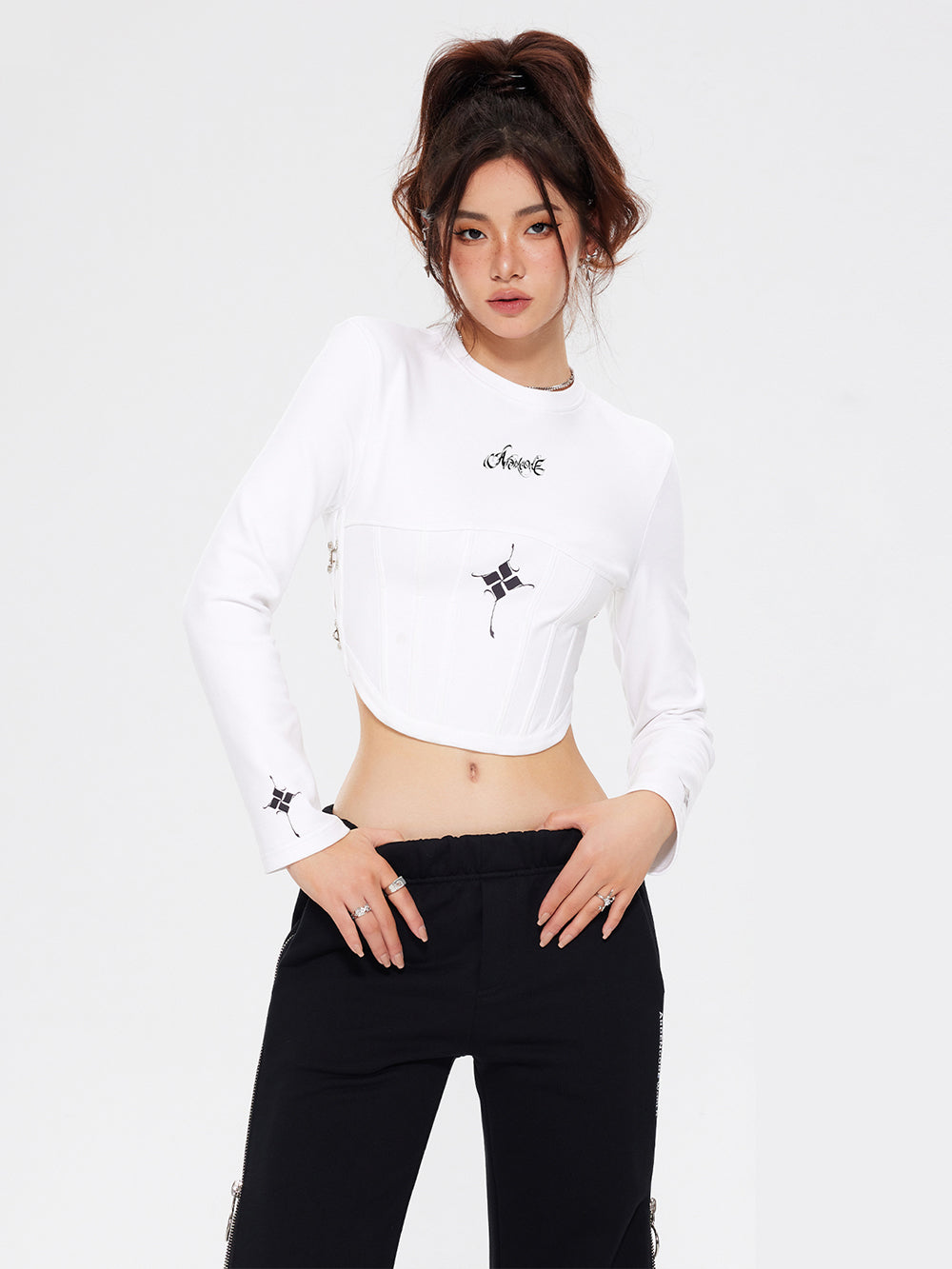 MUKTANK×ARDENCODE W Starry Sky|Women's Tight Fishbone Corset Waist T-shirt