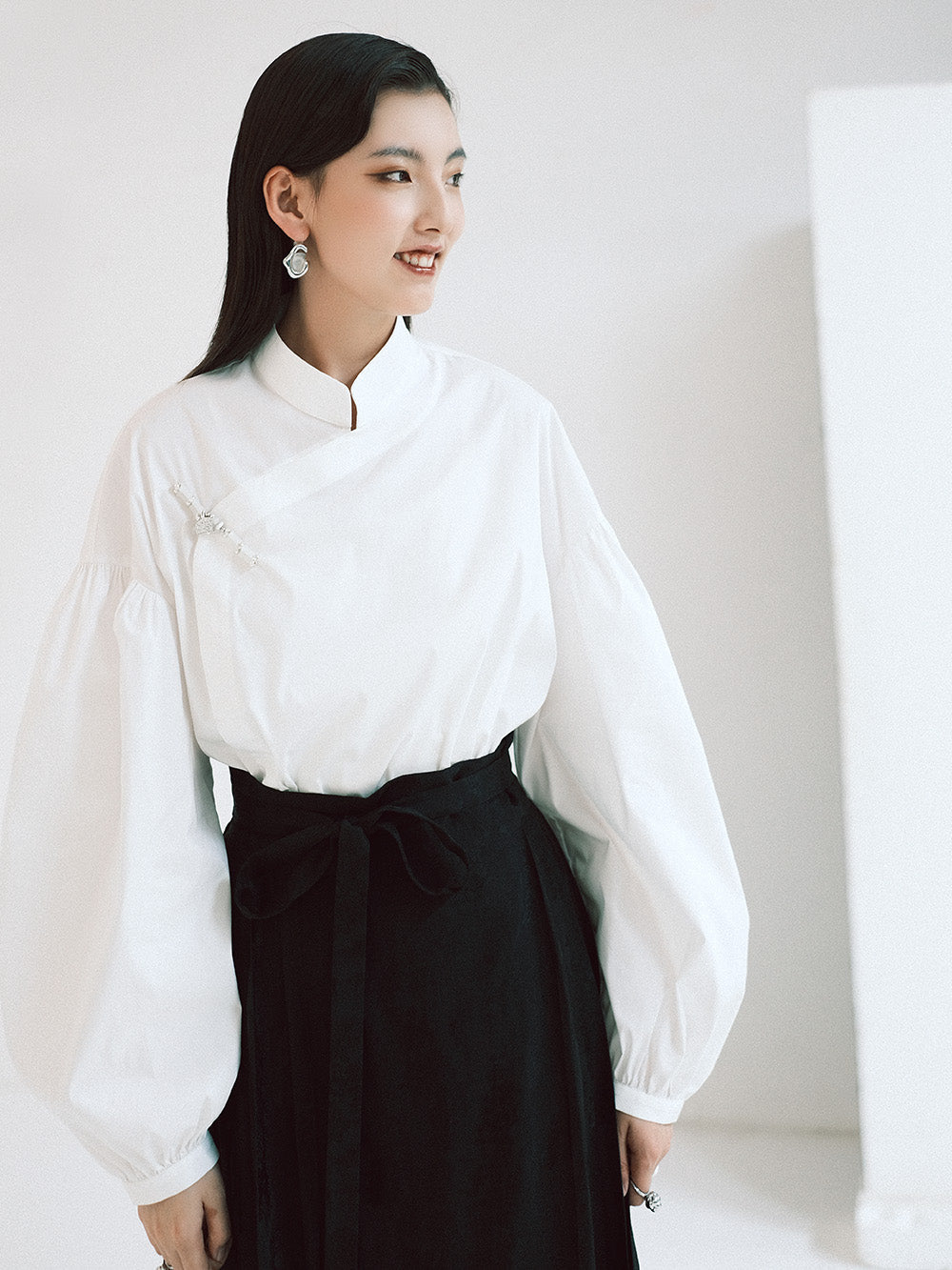 MUKZIN Linglong "White Jade" New Chinese-Style Button-Up Collar Loose Tang Dynasty-Inspired Shirt