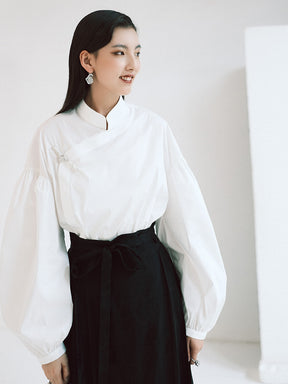 MUKZIN Lilong "White Jade" New Chinese-Style Button-Up Collar Loose Tang Dynasty-Inspired Shirt