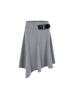 MUKTANK x WESAME Stretchy Irregular Light Gray Asymmetrical Hem Mid-length Suit Skirt for Women