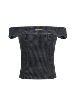 MUKTANK×WESAME Knitted Drawstring Stretchy One-shoulder T-shirts