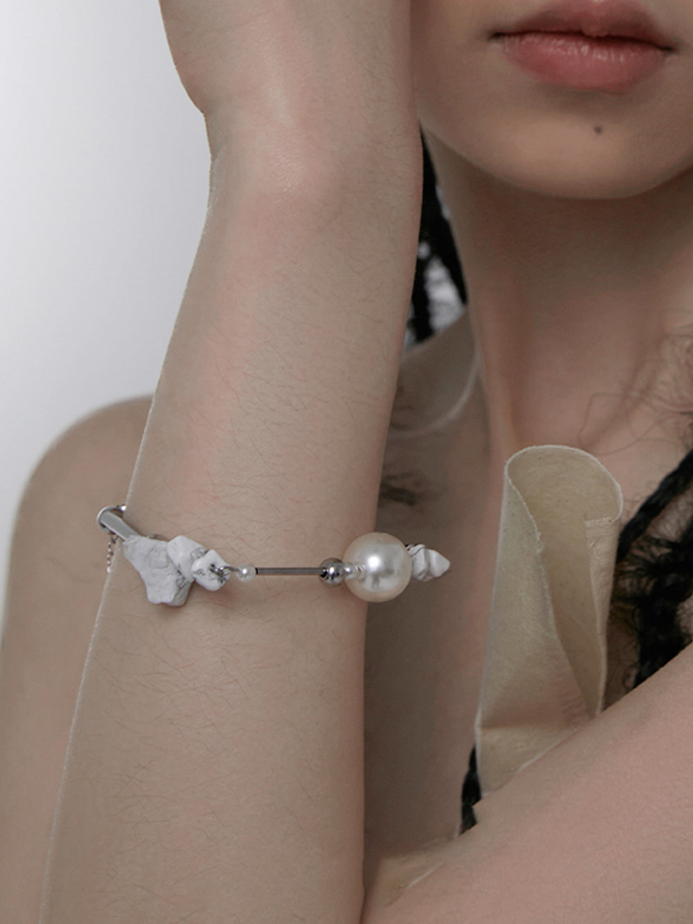 MUKTANK×DARKNESS-White Series White Pine Gravel Pipe Linked Adjustable Bracelet / D Bracelet