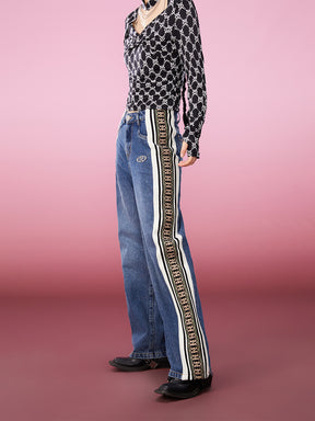 MUKZIN Striped Stitching Loose Casual Classic All-match Jeans