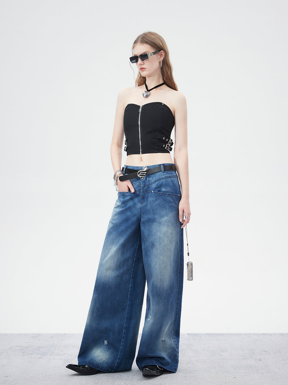 MUKTANK×WESAME Retro Washed Wide-leg Jeans