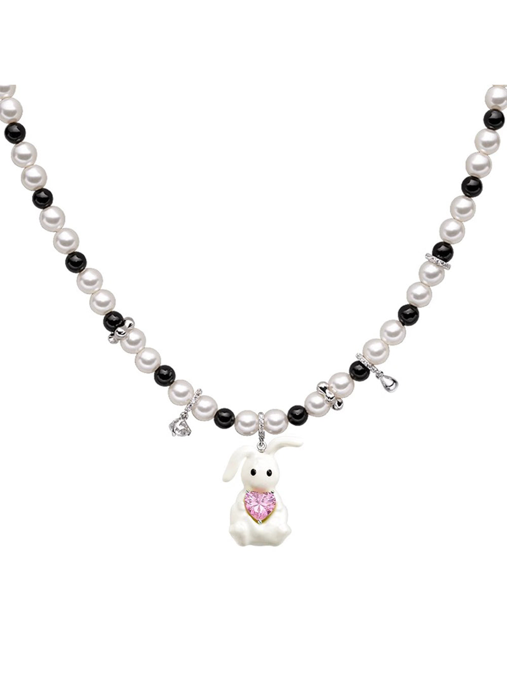 MUKTANK×SUN HUNTER Fantastic Forest + Black and White Pearls Necklace White Rabbit