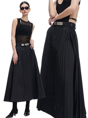 MUKTANK×MODULER High-Waisted A-line Pleated Maxi Skirts
