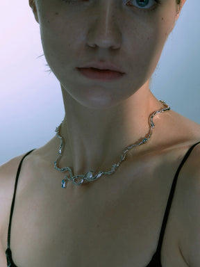 MUKTANK×PEARLONA Oceanic Feel/ Octopus Tentacles Wave Choker Necklace with Baroque Pearl