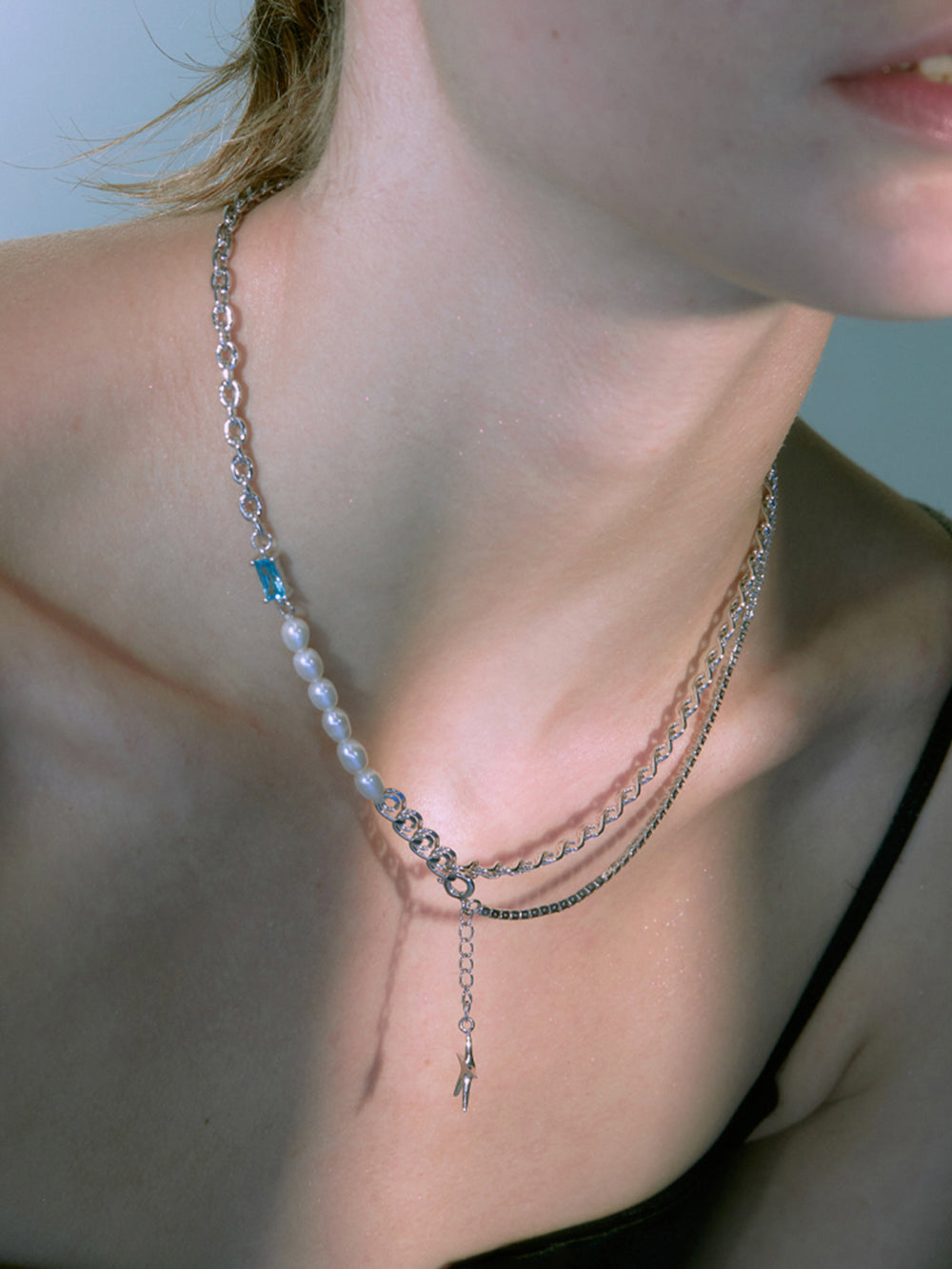 MUKTANK×PEARLONA Oceanic Feel/ Rectangle Gem Starfish Pearl Bracelet Chian Necklaces