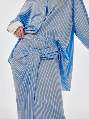 MUKZIN Linglong Series "Biluo" blue and white striped improved Tang suit shirt