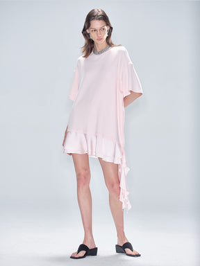 MUKTANK x MODULER Cotton Loose Asymmetrical Ruffle Design T-Shirt Dress