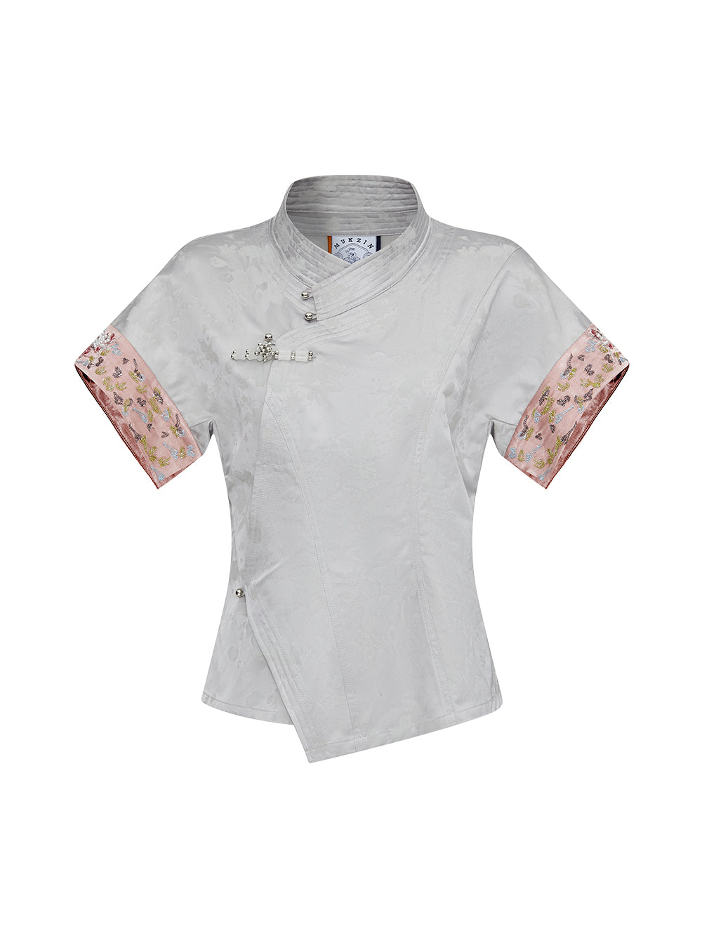 MUKZIN Silver Jacquard Ultra Short-sleeved Cheongsam Shirt