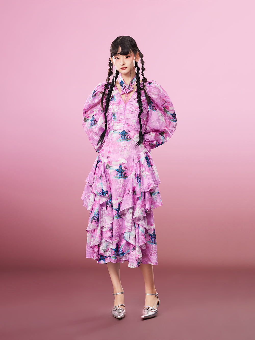 MUKZIN Chiffon Age-reducing Print Elegant Retro Dress