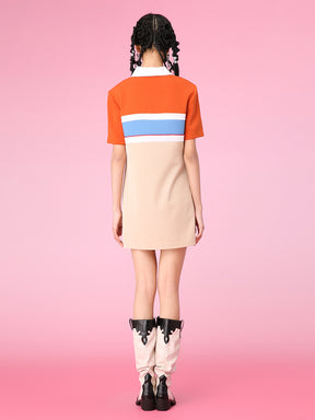 MUKZIN Color Block Polo Collar Casual Slim Dress