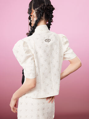 MUKZIN Chinese Style Elegant White Stand Collar Retro T-shirts