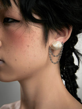 MUKTANK× DARKNESS LAB ANCIENT TIMES-White Turquoise Ear Clips Ear Studs
