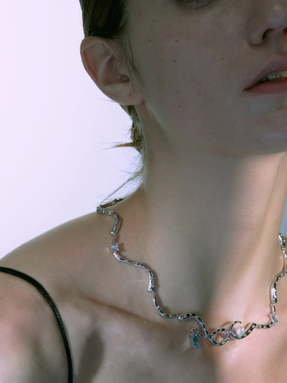 MUKTANK×PEARLONA Oceanic Feel/ Octopus Tentacles Wave Choker Necklace with Baroque Pearl