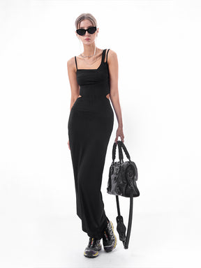 MUKTANK X Jqwention Black Knited Hollowed-out Dress
