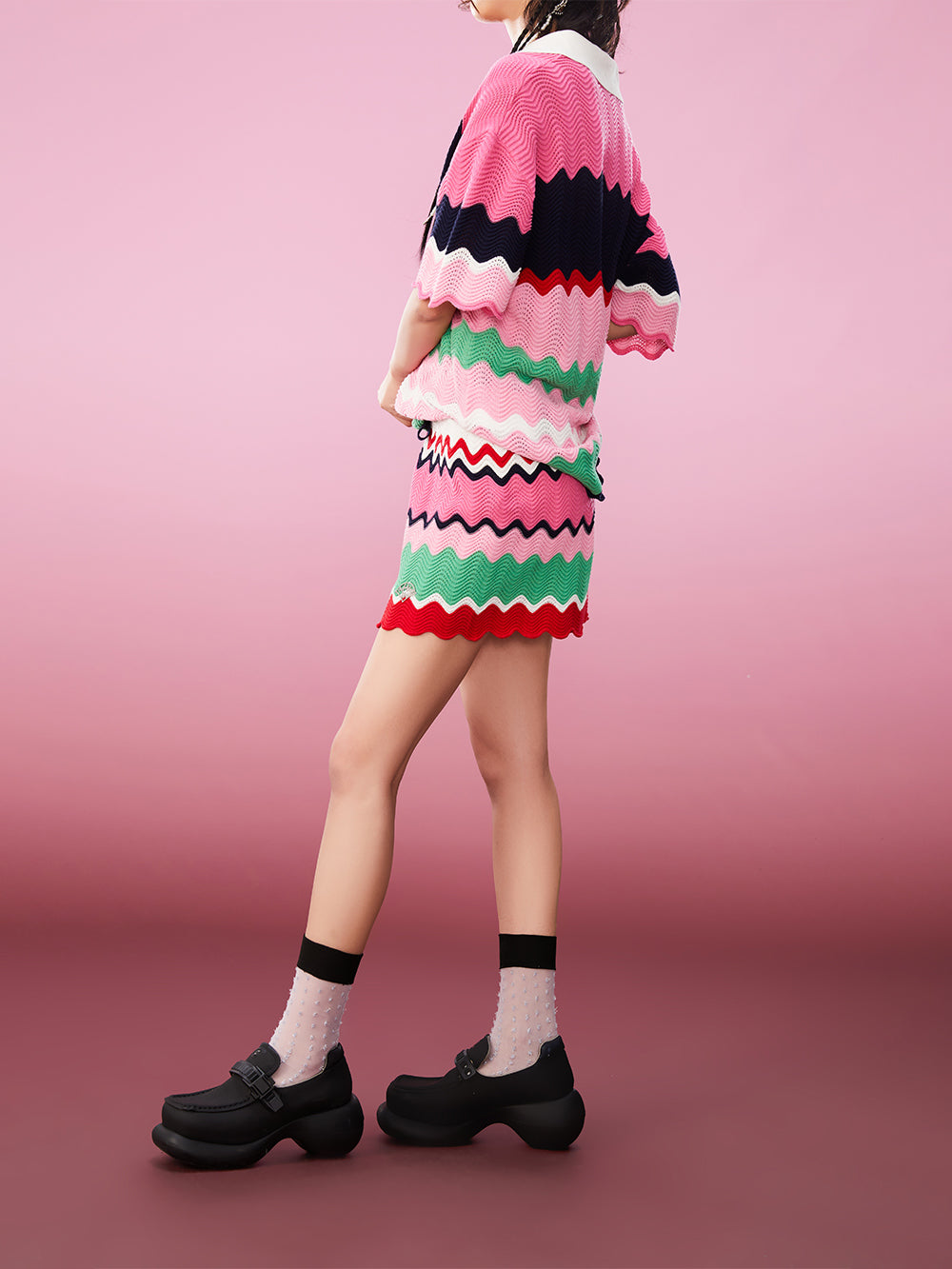 MUKZIN Striped Color Contrast Loose Pop T-Shirt Knitwear