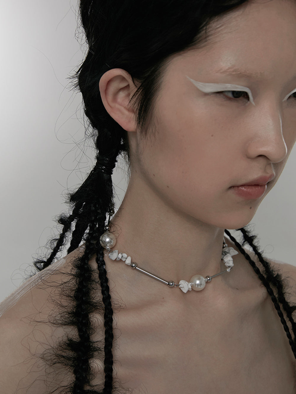 MUKTANK×DARKNESS-White Series White Pine Gravel Pipe Linked Adjustable Necklace / D Necklace