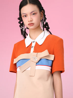 MUKZIN Color Block Polo Collar Casual Slim Dress