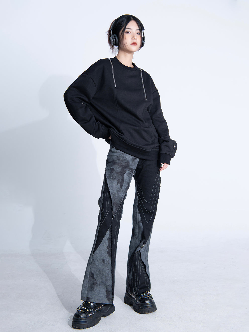 MUKTANK×Frustration Garden Black White Trousers Fashion Eye-appeal