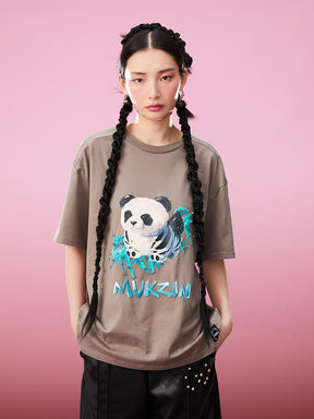 MUKZIN All-match Classic Casual Panda Print Loose 2-color T-shirts